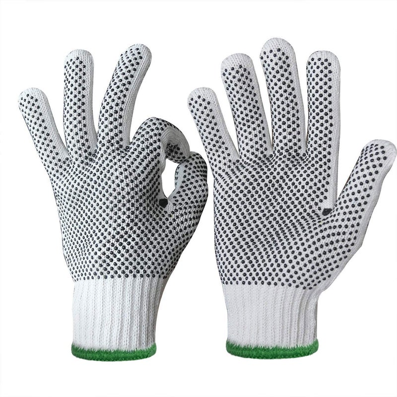 Evridwear Cotton Polyester String Knit Shell Safety Protection Work Gloves for Painter Mechanic Industrial Warehouse Gardening Construction Men & Women 12 Pairs, With Two Side dots, XL Size - Image 2
